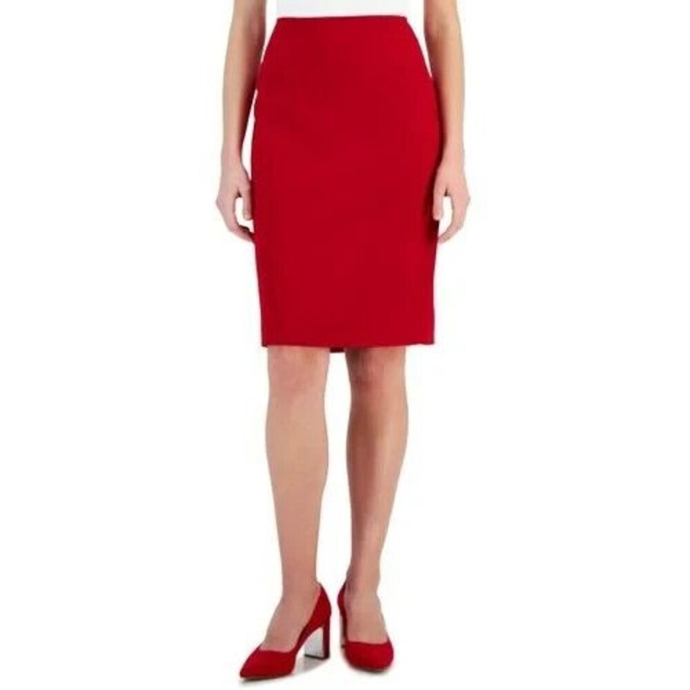 Kasper Women's Stretch-Crepe Knee-Length Pencil Skirt Fire Red Size 8